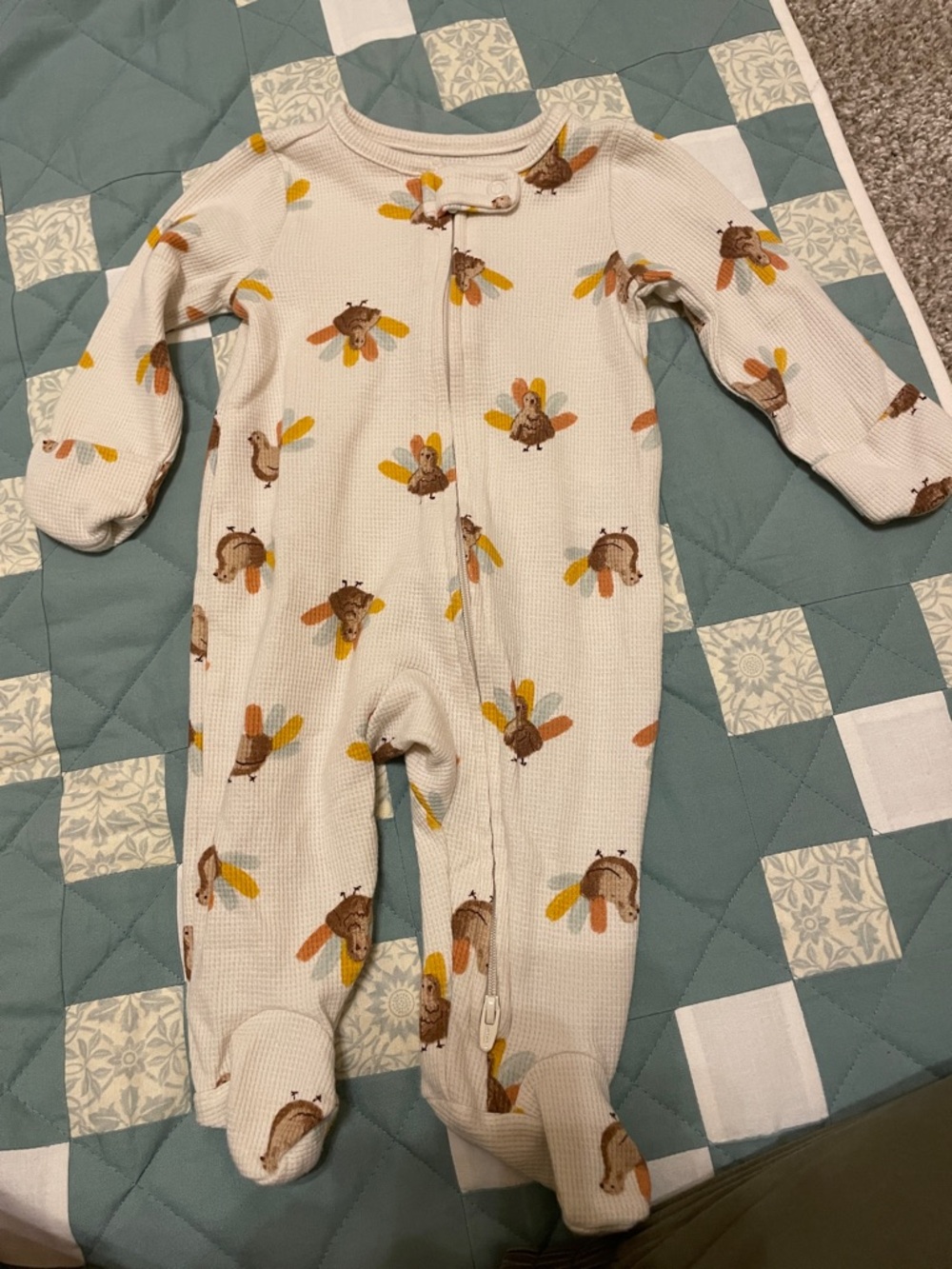 NWOT Carter’s Cream Waffle-Knit Footed Thanksgiving One-Piece